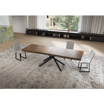 Table Niket pieds anthracite D.90 - Table extensible Niket 90x160/420 cm frêne blanc pieds anthracite