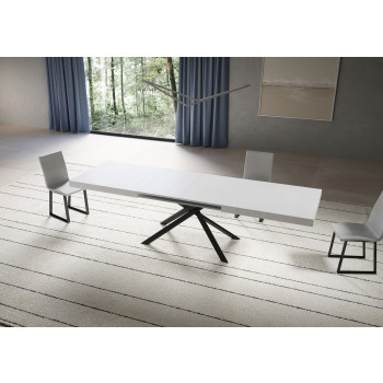 Table Niket pieds anthracite D.90 - Table extensible Niket 90x180/284 cm frêne blanc pieds anthracite
