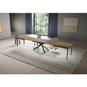 Table Niket pieds anthracite D.90 - Table extensible Niket 90x200/460 cm frêne blanc pieds anthracite