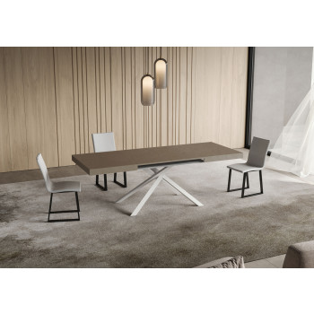 Table Niket pieds blancs avec 2 rallonges, D.80 cm - Table extensible 80x120/204 cm Niket frêne blanc pieds blancs
