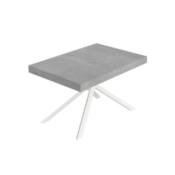Table Niket pieds blancs avec 2 rallonges, D.80 cm - Table extensible 80x120/204 cm Niket frêne blanc pieds blancs