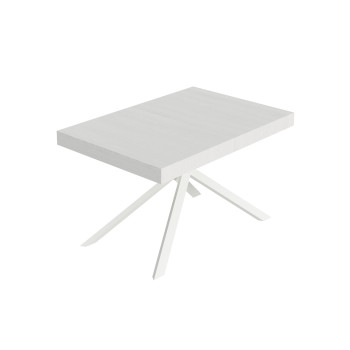 Table Niket pieds blancs avec 2 rallonges, D.80 cm - Table extensible 80x120/204 cm Niket frêne blanc pieds blancs
