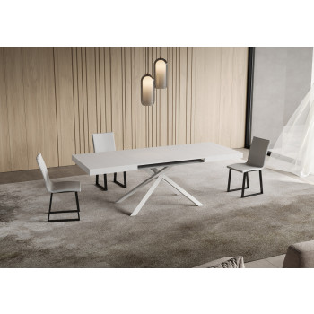 Table Niket pieds blancs D.90 - Table extensible 90x120/224 cm Niket Frêne blanc pieds blancs