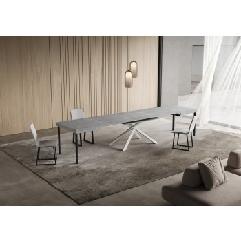 Table Niket pieds blancs D.90 - Table extensible 90x120/380 cm Niket Frêne blanc pieds blancs