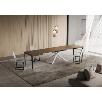 Table Niket pieds blancs D.90 - Table extensible 90x120/380 cm Niket Frêne blanc pieds blancs