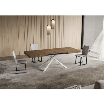 Table Niket pieds blancs D.90 - Table extensible 90x130/390 cm Niket Frêne blanc pieds blancs