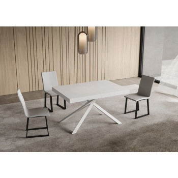 Table Niket pieds blancs D.90 - Table extensible 90x140/400 cm Niket Frêne blanc pieds blancs
