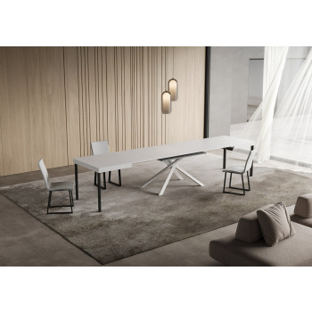 Table Niket pieds blancs D.90 - Table extensible 90x140/400 cm Niket Frêne blanc pieds blancs