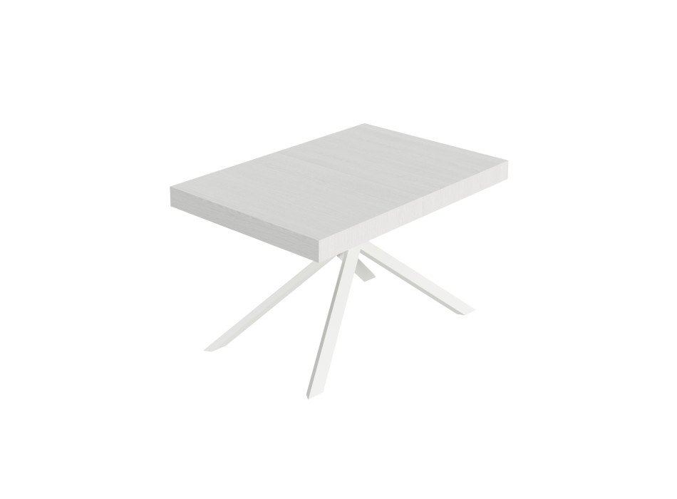 Table Niket pieds blancs D.90 - Table extensible 90x140/400 cm Niket Frêne blanc pieds blancs