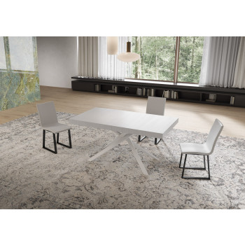 Table Niket pieds blancs D.90 - Table extensible 90x160/264 cm Niket frêne blanc pieds blancs