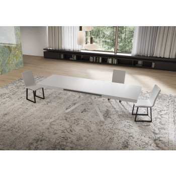 Table Niket pieds blancs D.90 - Table extensible 90x160/264 cm Niket frêne blanc pieds blancs