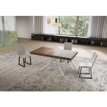 Table Niket pieds blancs D.90 - Table extensible 90x160/264 cm Niket frêne blanc pieds blancs