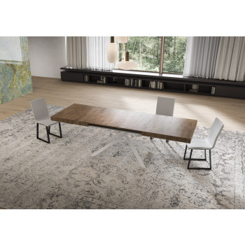 Table Niket pieds blancs D.90 - Table extensible 90x160/264 cm Niket frêne blanc pieds blancs