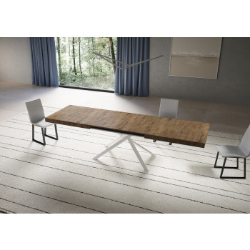 Table Niket pieds blancs D.90 - Table extensible 90x180/440 cm Niket Frêne blanc pieds blancs