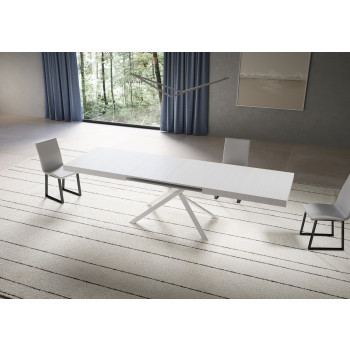 Table Niket pieds blancs D.90 - Table extensible 90x200/304 cm Niket Frêne blanc pieds blancs