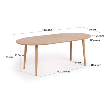 Table ovale extensible Oqui en placage de chêne Ø120(20