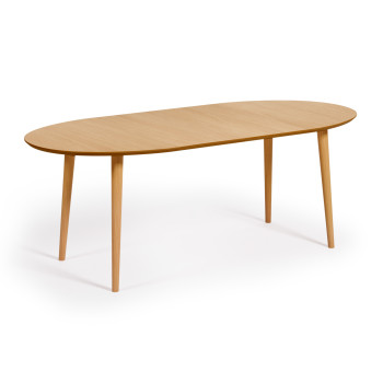 Table ovale extensible Oqui en placage chêne et pieds en bois massif Ø 120 (200) x 90 cm