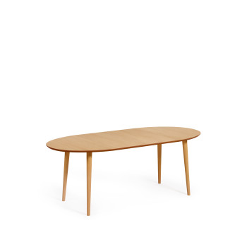 Table ovale extensible Oqui en placage chêne et pieds en bois massif Ø 120 (200) x 90 cm