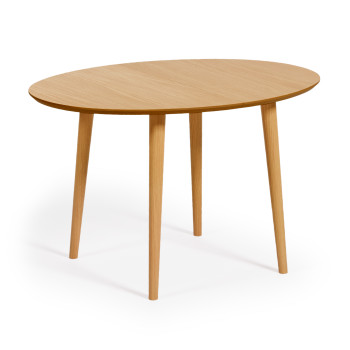 Table ovale extensible Oqui en placage de chêne et pieds en bois massif Ø 120 (200) x 90 cm
