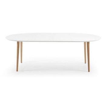 Table ovale extensible Oqui, MDF laqué blanc g90 naturel, laqué blanc
