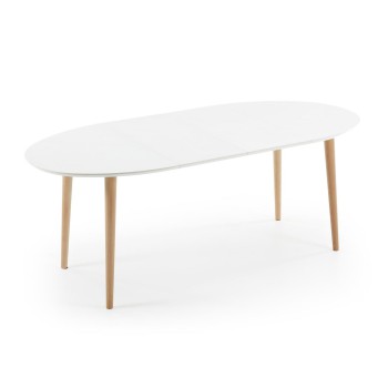 Table ovale extensible Oqui MDF laqué blanc g90 naturel, laqué blanc ou