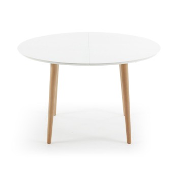 Table ovale extensible Oqui MDF laqué blanc g90 naturel, laqué blanc ou