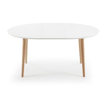 Table ovale extensible Oqui MDF laqué blanc g90 naturel, laqué blanc ou