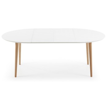 Table ovale extensible Oqui MDF laqué blanc g90 naturel, laqué blanc ou