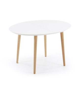 Table ovale extensible Oqui MDF laqué blanc g90 naturel, laqué blanc ou