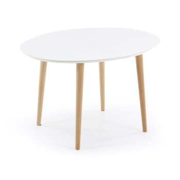 Table ovale extensible Oqui MDF laqué blanc g90 naturel, laqué blanc ou