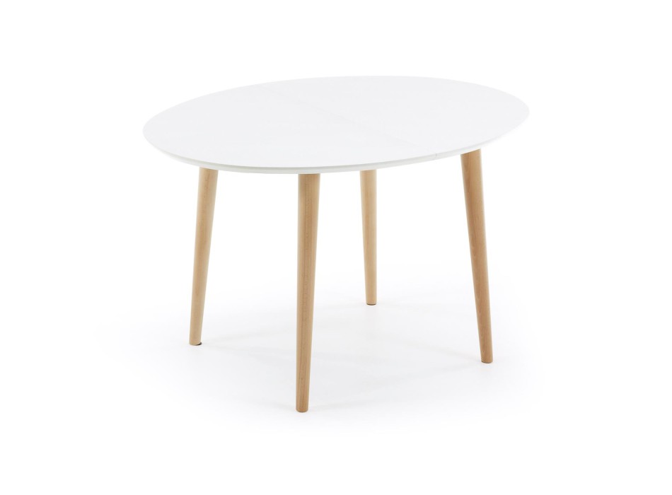 Table ovale extensible Oqui MDF laqué blanc g90 naturel, laqué blanc ou