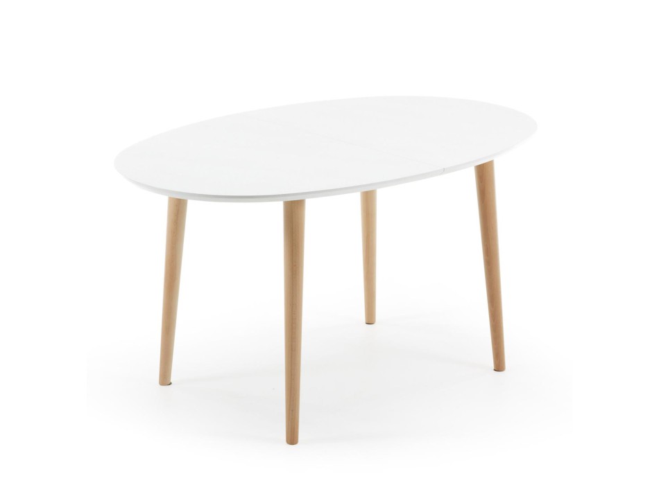 Table ovale extensible Oqui, MDF laqué blanc g90 naturel, laqué blanc