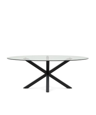 Table ovale en verre Argo avec pieds en acier et finition noire, Ø 200 x 100 cm