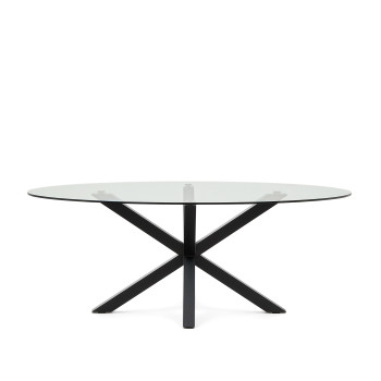 Table ovale en verre Argo avec pieds en acier et finition noire, Ø 200 x 100 cm