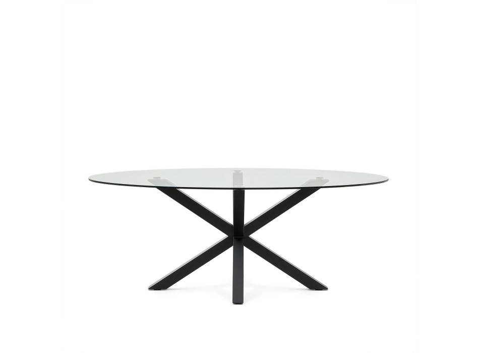 Table ovale en verre Argo avec pieds en acier et finition noire, Ø 200 x 100 cm