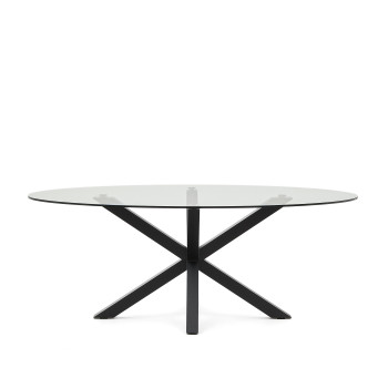 Table ovale en verre Argo avec pieds en acier et finition noire, Ø 200 x 100 cm
