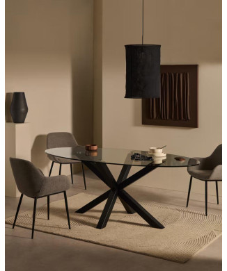 Table ovale en verre Argo avec pieds en acier et finition noire, Ø 200 x 100 cm