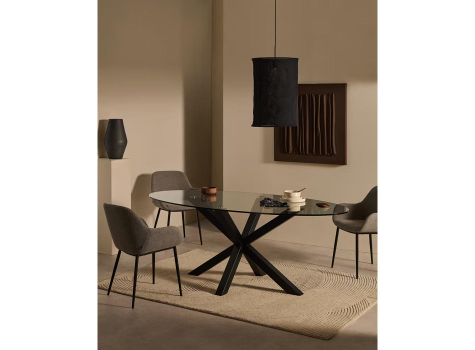 Table ovale en verre Argo avec pieds en acier et finition noire, Ø 200 x 100 cm