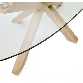 Table ovale en verre Argo avec pieds en acier effet bois