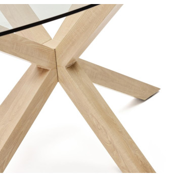 Table ovale en verre Argo avec pieds en acier effet bois
