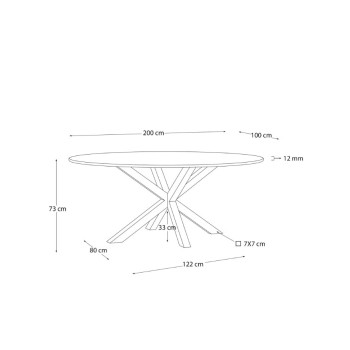 Table ovale en verre Argo avec pieds en acier effet bois