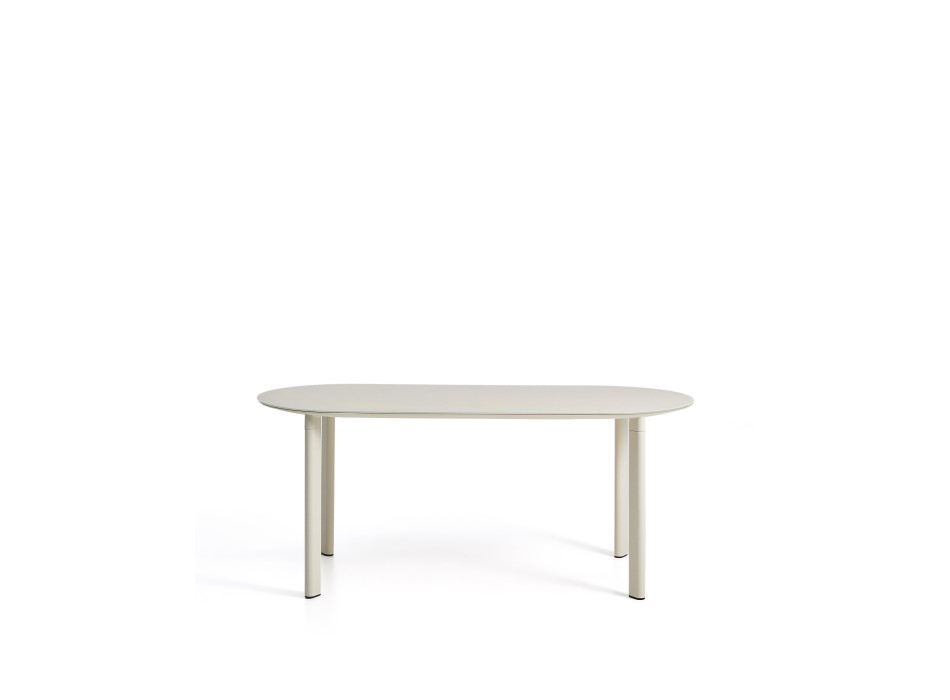 Table ovale Erice en aluminium et verre trempé écru 180 x 90 cm