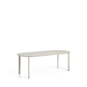 Table ovale Erice en aluminium et verre trempé écru 230 x 100 cm