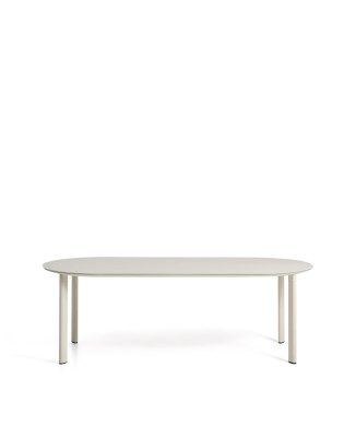 Table ovale Erice en aluminium et verre trempé écru 230 x 100 cm