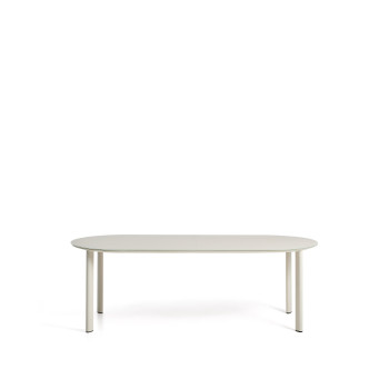 Table ovale Erice en aluminium et verre trempé écru 230 x 100 cm