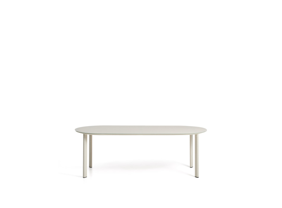Table ovale Erice en aluminium et verre trempé écru 230 x 100 cm