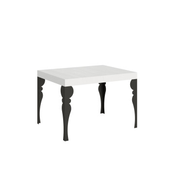 Table Paxon pieds anthracite D.80 - Table extensible 120/204x80 cm Paxon frêne blanc pieds anthracite