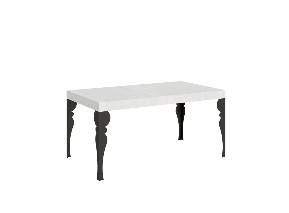 Table Paxon pieds anthracite D.80 - Table extensible 160/244x80 cm Paxon frêne blanc pieds anthracite