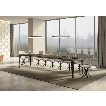 Table Paxon pieds anthracite D.90 - Table extensible 130/390x90 cm Paxon frêne blanc pieds anthracite