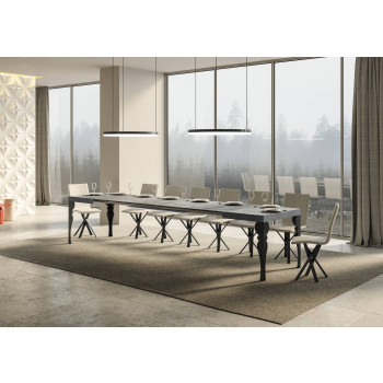 Table Paxon pieds anthracite D.90 - Table extensible 160/420x90 cm Paxon frêne blanc pieds anthracite